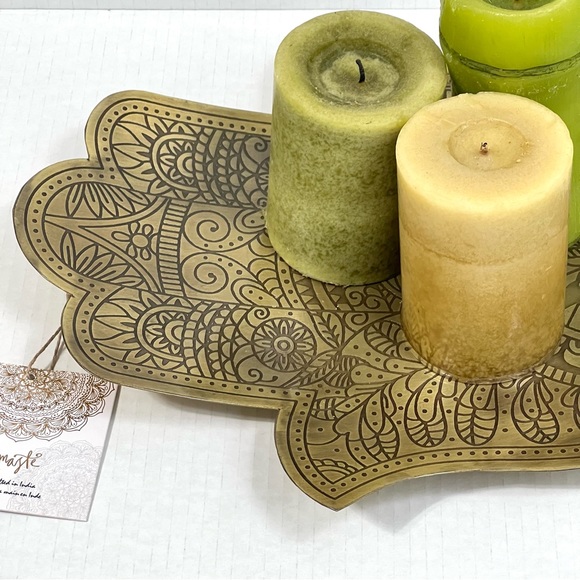 BOHO HAMSA HAND Metal Decorative Tray Catchall Fruit Tray Handcrafted in India - Picture 16 of 17